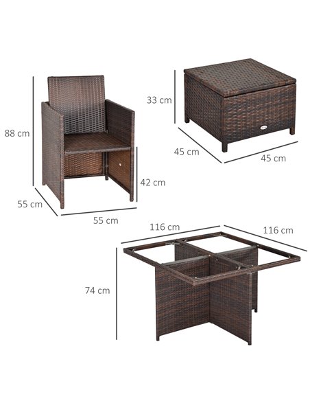 Outsunny 9PC Rattan Garden Furniture Set 8-seater Wicker Outdoor Dining Set Chairs + Footrest + Table Thick Cushion - Brown - pic 10026 | FastDaddyshop