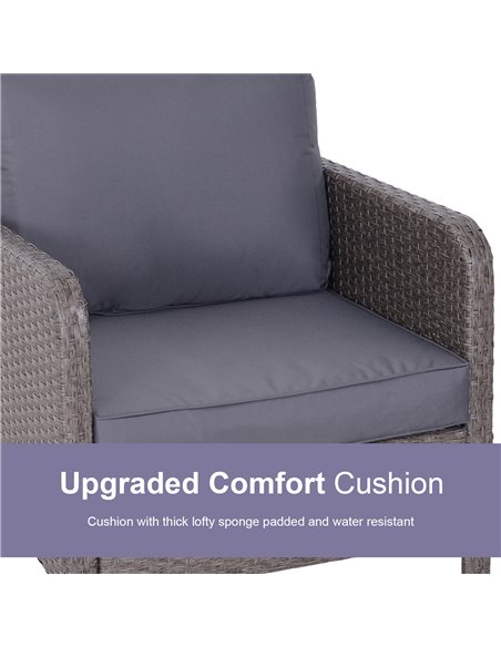 Outsunny 2 Seater Rattan Garden Furniture Set Wicker Weave Sofa Chair with Footstool and Coffee Table Thick Cushions Dark Grey - pic 10036 | FastDaddyshop
