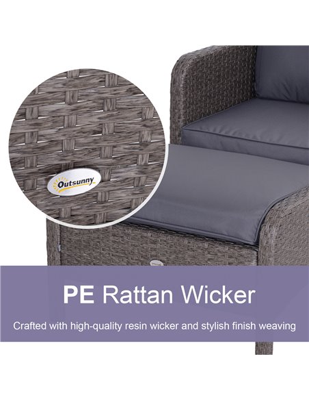 Outsunny 2 Seater Rattan Garden Furniture Set Wicker Weave Sofa Chair with Footstool and Coffee Table Thick Cushions Dark Grey - pic 10037 | FastDaddyshop
