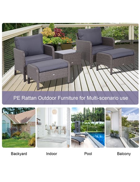 Outsunny 2 Seater Rattan Garden Furniture Set Wicker Weave Sofa Chair with Footstool and Coffee Table Thick Cushions Dark Grey - pic 10038 | FastDaddyshop