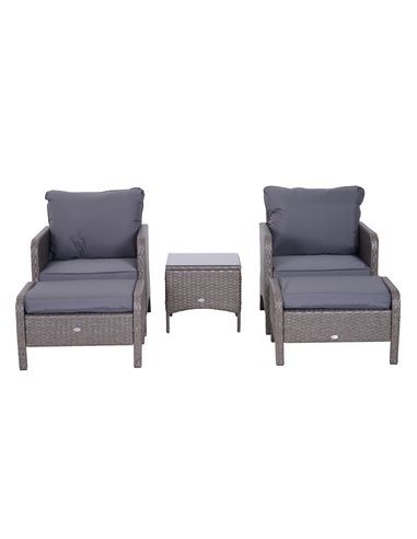 Outsunny 2 Seater Rattan Garden Furniture Set Wicker Weave Sofa Chair with Footstool and Coffee Table Thick Cushions Dark Grey