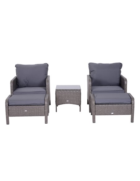 Outsunny 2 Seater Rattan Garden Furniture Set Wicker Weave Sofa Chair with Footstool and Coffee Table Thick Cushions Dark Grey - pic 10039 | FastDaddyshop