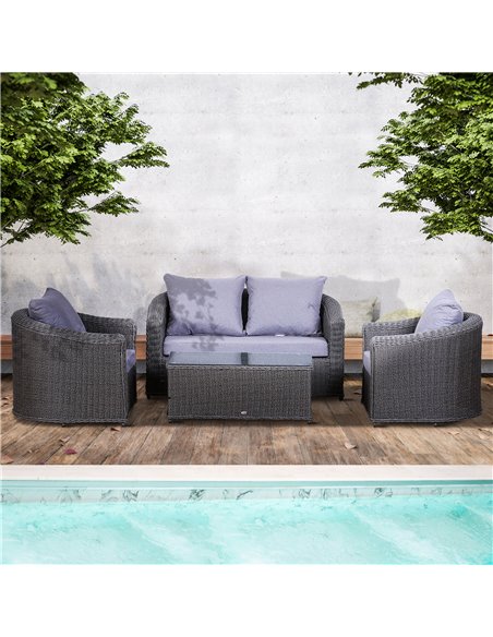 Outsunny Rattan Garden Furniture Set 4-seater Sofa Set Coffee Table Single Chair Bench Aluminium Frame Fully-assembly, Grey - pic 10041 | FastDaddyshop