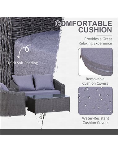 Outsunny Rattan Garden Furniture Set 4-seater Sofa Set Coffee Table Single Chair Bench Aluminium Frame Fully-assembly, Grey