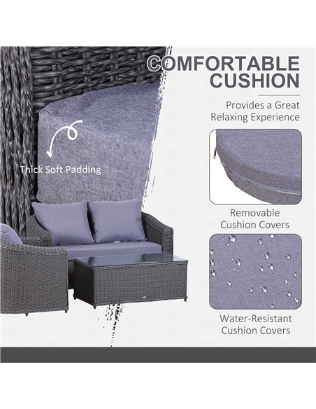 Outsunny Rattan Garden Furniture Set 4-seater Sofa Set Coffee Table Single Chair Bench Aluminium Frame Fully-assembly, Grey - pic 10044 | FastDaddyshop