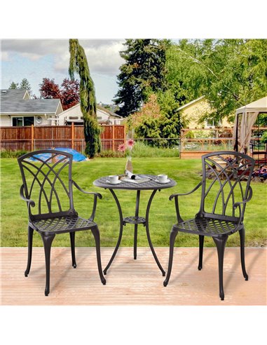 Outsunny Patio Cast Aluminium 3 PCS Bistro Set Coffee Table & 2 Chairs Set Outdoor Garden Furniture Set