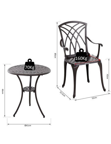 Outsunny Patio Cast Aluminium 3 PCS Bistro Set Coffee Table & 2 Chairs Set Outdoor Garden Furniture Set - pic 10058 | FastDaddyshop