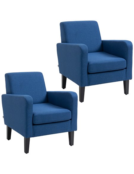 HOMCOM 2 Pieces Modern Armchairs with Rubber Wood Legs, Upholstered Accent Chairs, Single Sofa for Living Room, Bedroom, Blue 83 - pic 100594 | FastDaddyshop