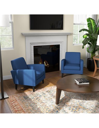 HOMCOM 2 Pieces Modern Armchairs with Rubber Wood Legs, Upholstered Accent Chairs, Single Sofa for Living Room, Bedroom, Blue 83