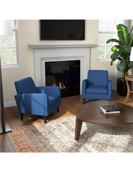 HOMCOM 2 Pieces Modern Armchairs with Rubber Wood Legs, Upholstered Accent Chairs, Single Sofa for Living Room, Bedroom, Blue 83 - pic 100595 | FastDaddyshop