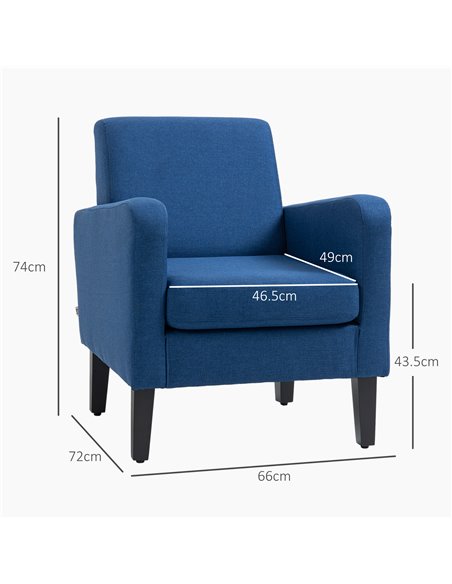 HOMCOM 2 Pieces Modern Armchairs with Rubber Wood Legs, Upholstered Accent Chairs, Single Sofa for Living Room, Bedroom, Blue 83 - pic 100596 | FastDaddyshop