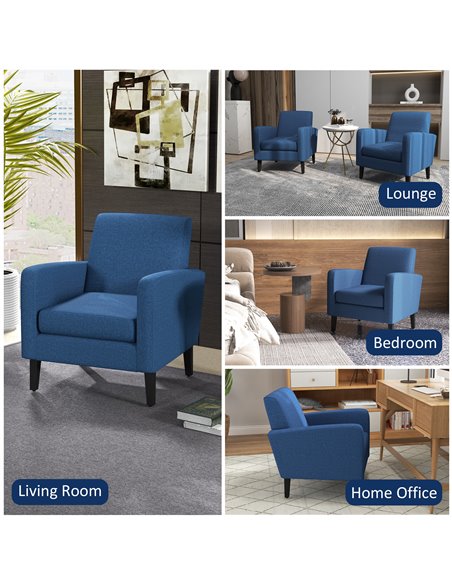HOMCOM 2 Pieces Modern Armchairs with Rubber Wood Legs, Upholstered Accent Chairs, Single Sofa for Living Room, Bedroom, Blue 83 - pic 100600 | FastDaddyshop