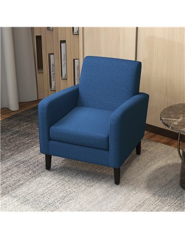 HOMCOM 2 Pieces Modern Armchairs with Rubber Wood Legs, Upholstered Accent Chairs, Single Sofa for Living Room, Bedroom, Blue 83