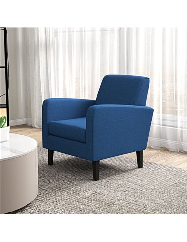 HOMCOM 2 Pieces Modern Armchairs with Rubber Wood Legs, Upholstered Accent Chairs, Single Sofa for Living Room, Bedroom, Blue 83