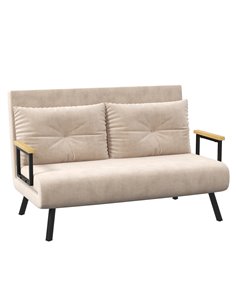 HOMCOM 4-in-1 Velvet-Feel Double Sofa Bed, with Pillows - Beige 839-835V70BG