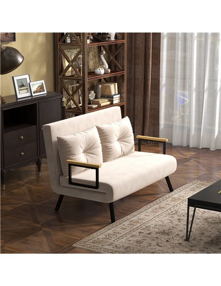 HOMCOM 4-in-1 Velvet-Feel Double Sofa Bed, with Pillows - Beige 839-835V70BG - pic 100604 | FastDaddyshop