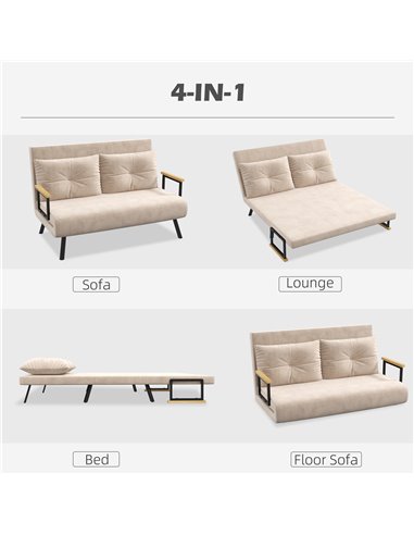 HOMCOM 4-in-1 Velvet-Feel Double Sofa Bed, with Pillows - Beige 839-835V70BG