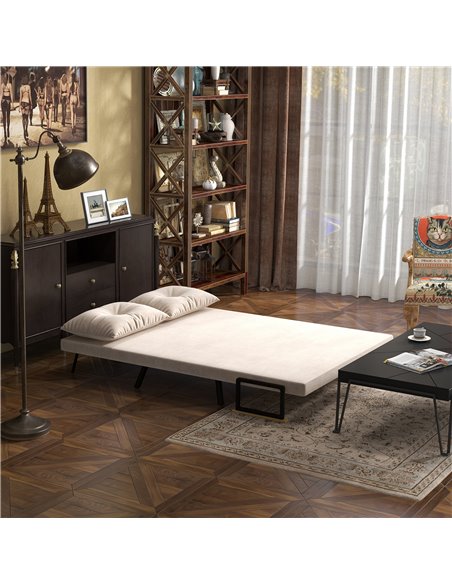 HOMCOM 4-in-1 Velvet-Feel Double Sofa Bed, with Pillows - Beige 839-835V70BG - pic 100609 | FastDaddyshop