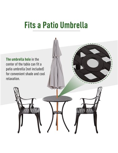Outsunny Patio Cast Aluminium 3 PCS Bistro Set Coffee Table & 2 Chairs Set Outdoor Garden Furniture Set