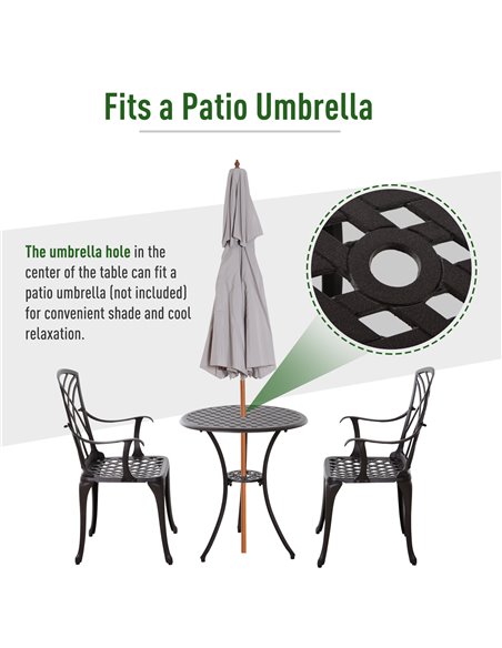 Outsunny Patio Cast Aluminium 3 PCS Bistro Set Coffee Table & 2 Chairs Set Outdoor Garden Furniture Set - pic 10061 | FastDaddyshop