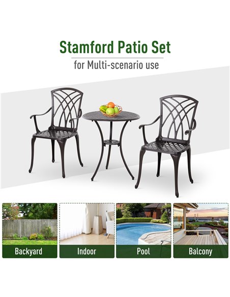 Outsunny Patio Cast Aluminium 3 PCS Bistro Set Coffee Table & 2 Chairs Set Outdoor Garden Furniture Set - pic 10062 | FastDaddyshop