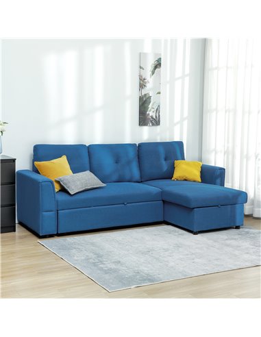 HOMCOM 3 Seater Sofa Bed, L-Shaped Corner Sofa, Pull Out Sofa with Storage, Convertible Click Clack Settee Sectional Sleeper Fut