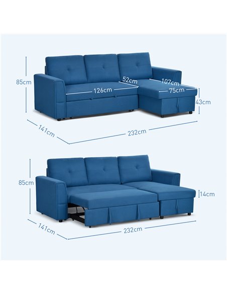 HOMCOM 3 Seater Sofa Bed, L-Shaped Corner Sofa, Pull Out Sofa with Storage, Convertible Click Clack Settee Sectional Sleeper Fut - pic 100623 | FastDaddyshop