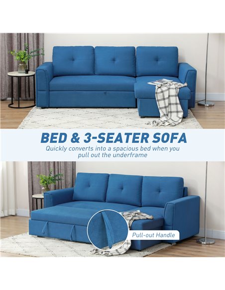 HOMCOM 3 Seater Sofa Bed, L-Shaped Corner Sofa, Pull Out Sofa with Storage, Convertible Click Clack Settee Sectional Sleeper Fut - pic 100624 | FastDaddyshop