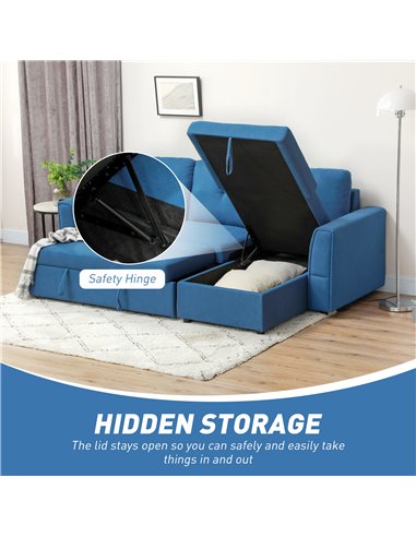 HOMCOM 3 Seater Sofa Bed, L-Shaped Corner Sofa, Pull Out Sofa with Storage, Convertible Click Clack Settee Sectional Sleeper Fut