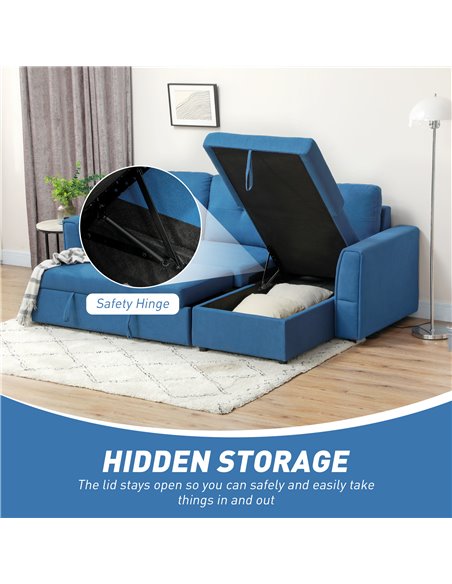HOMCOM 3 Seater Sofa Bed, L-Shaped Corner Sofa, Pull Out Sofa with Storage, Convertible Click Clack Settee Sectional Sleeper Fut - pic 100625 | FastDaddyshop