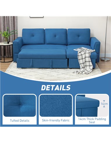 HOMCOM 3 Seater Sofa Bed, L-Shaped Corner Sofa, Pull Out Sofa with Storage, Convertible Click Clack Settee Sectional Sleeper Fut