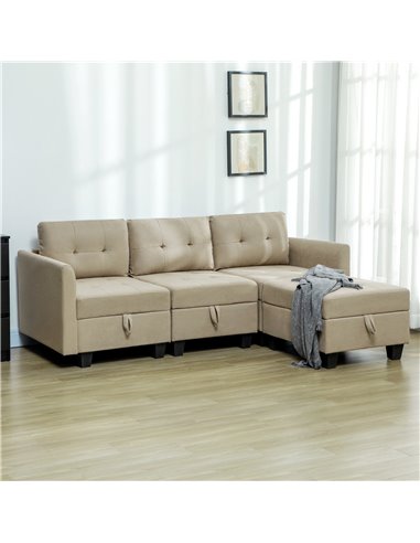 HOMCOM 'L' Shape Modular Sofa, with Storage - Light Brown 83B-015V70LR