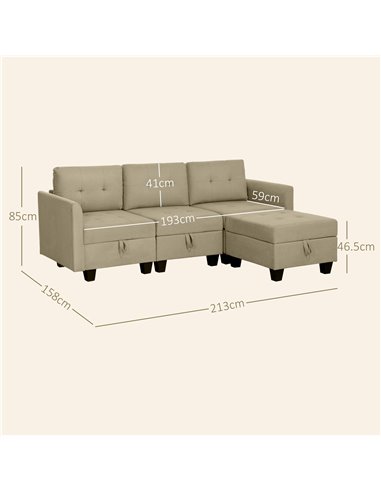 HOMCOM 'L' Shape Modular Sofa, with Storage - Light Brown 83B-015V70LR