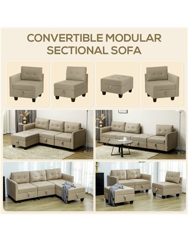 HOMCOM 'L' Shape Modular Sofa, with Storage - Light Brown 83B-015V70LR