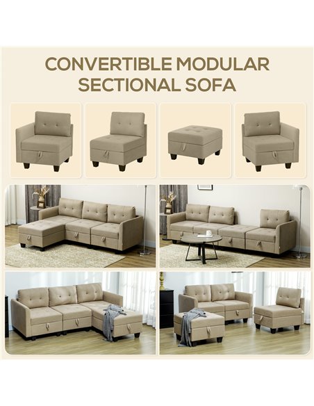 HOMCOM 'L' Shape Modular Sofa, with Storage - Light Brown 83B-015V70LR - pic 100633 | FastDaddyshop