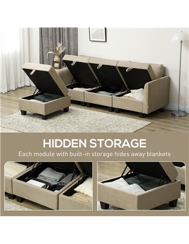 HOMCOM 'L' Shape Modular Sofa, with Storage - Light Brown 83B-015V70LR