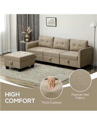 HOMCOM 'L' Shape Modular Sofa, with Storage - Light Brown 83B-015V70LR