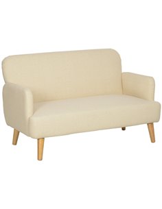 HOMCOM Velvet Feel Fabric 2 Seater Sofa, Small Sofa Loveseat with 21cm Thick Padding and Wood Legs, Cream White 83B-056V70CW
