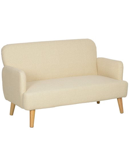 HOMCOM Velvet Feel Fabric 2 Seater Sofa, Small Sofa Loveseat with 21cm Thick Padding and Wood Legs, Cream White 83B-056V70CW - pic 100639 | FastDaddyshop