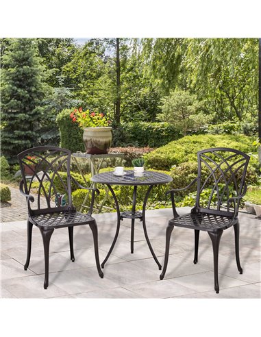 Outsunny Patio Cast Aluminium 3 PCS Bistro Set Coffee Table & 2 Chairs Set Outdoor Garden Furniture Set