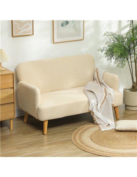 HOMCOM Velvet Feel Fabric 2 Seater Sofa, Small Sofa Loveseat with 21cm Thick Padding and Wood Legs, Cream White 83B-056V70CW - pic 100640 | FastDaddyshop