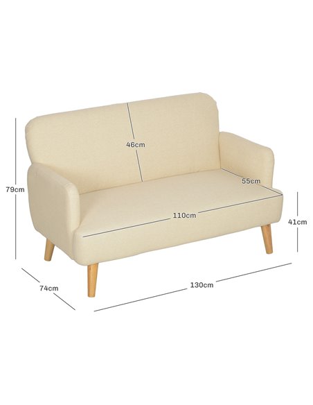 HOMCOM Velvet Feel Fabric 2 Seater Sofa, Small Sofa Loveseat with 21cm Thick Padding and Wood Legs, Cream White 83B-056V70CW - pic 100641 | FastDaddyshop