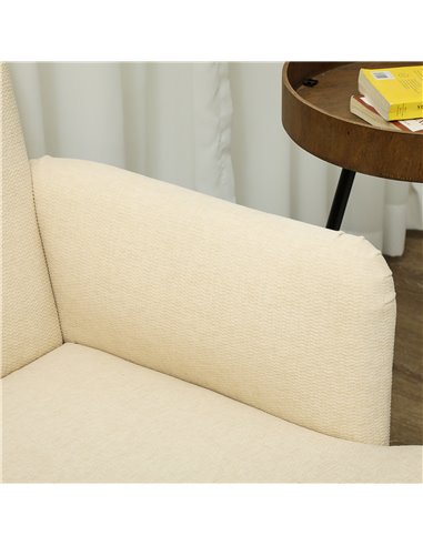 HOMCOM Velvet Feel Fabric 2 Seater Sofa, Small Sofa Loveseat with 21cm Thick Padding and Wood Legs, Cream White 83B-056V70CW