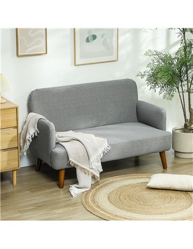 HOMCOM Velvet Feel Fabric 2 Seater Sofa, Small Sofa Loveseat with 21cm Thick Padding and Wood Legs, Grey 83B-056V70GY