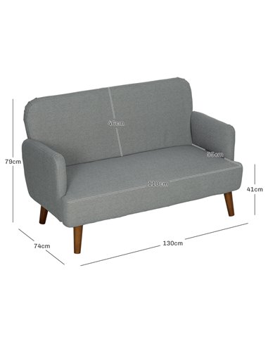 HOMCOM Velvet Feel Fabric 2 Seater Sofa, Small Sofa Loveseat with 21cm Thick Padding and Wood Legs, Grey 83B-056V70GY