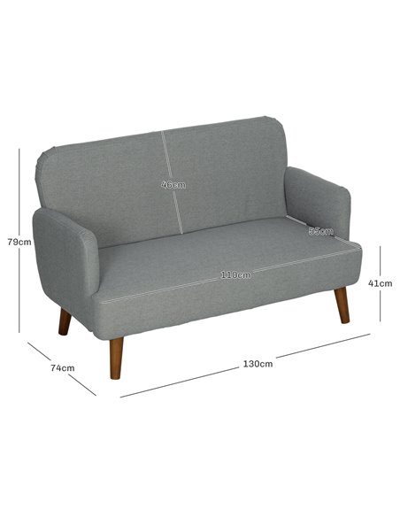 HOMCOM Velvet Feel Fabric 2 Seater Sofa, Small Sofa Loveseat with 21cm Thick Padding and Wood Legs, Grey 83B-056V70GY - pic 100659 | FastDaddyshop