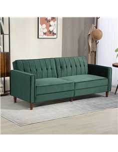 HOMCOM Velvet-Feel Three-Seater Sofa Bed - Green 839-076V73GN 2