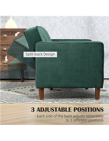 HOMCOM Velvet-Feel Three-Seater Sofa Bed - Green 839-076V73GN