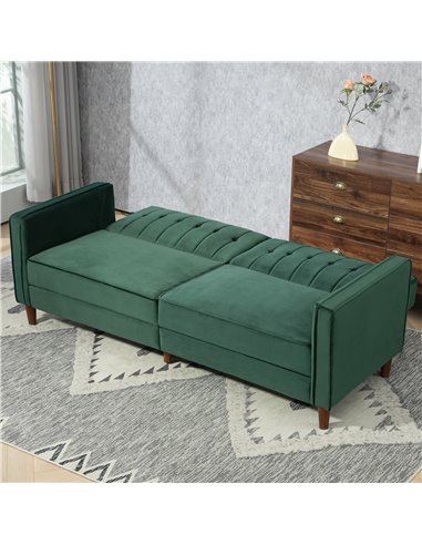 HOMCOM Velvet-Feel Three-Seater Sofa Bed - Green 839-076V73GN