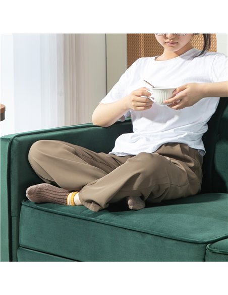 HOMCOM Velvet-Feel Three-Seater Sofa Bed - Green 839-076V73GN - pic 100673 | FastDaddyshop